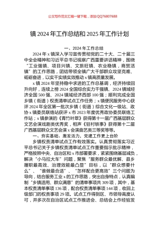 镇2024年工作总结和2025年工作计划