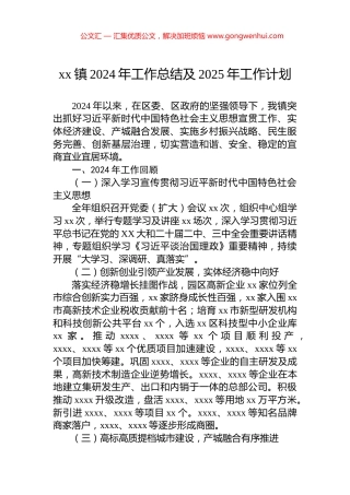 xx镇2024年工作总结及2025年工作计划