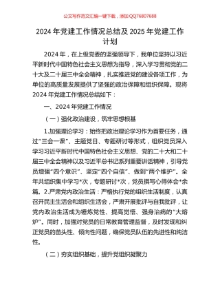 2024年党建工作情况总结及2025年党建工作计划
