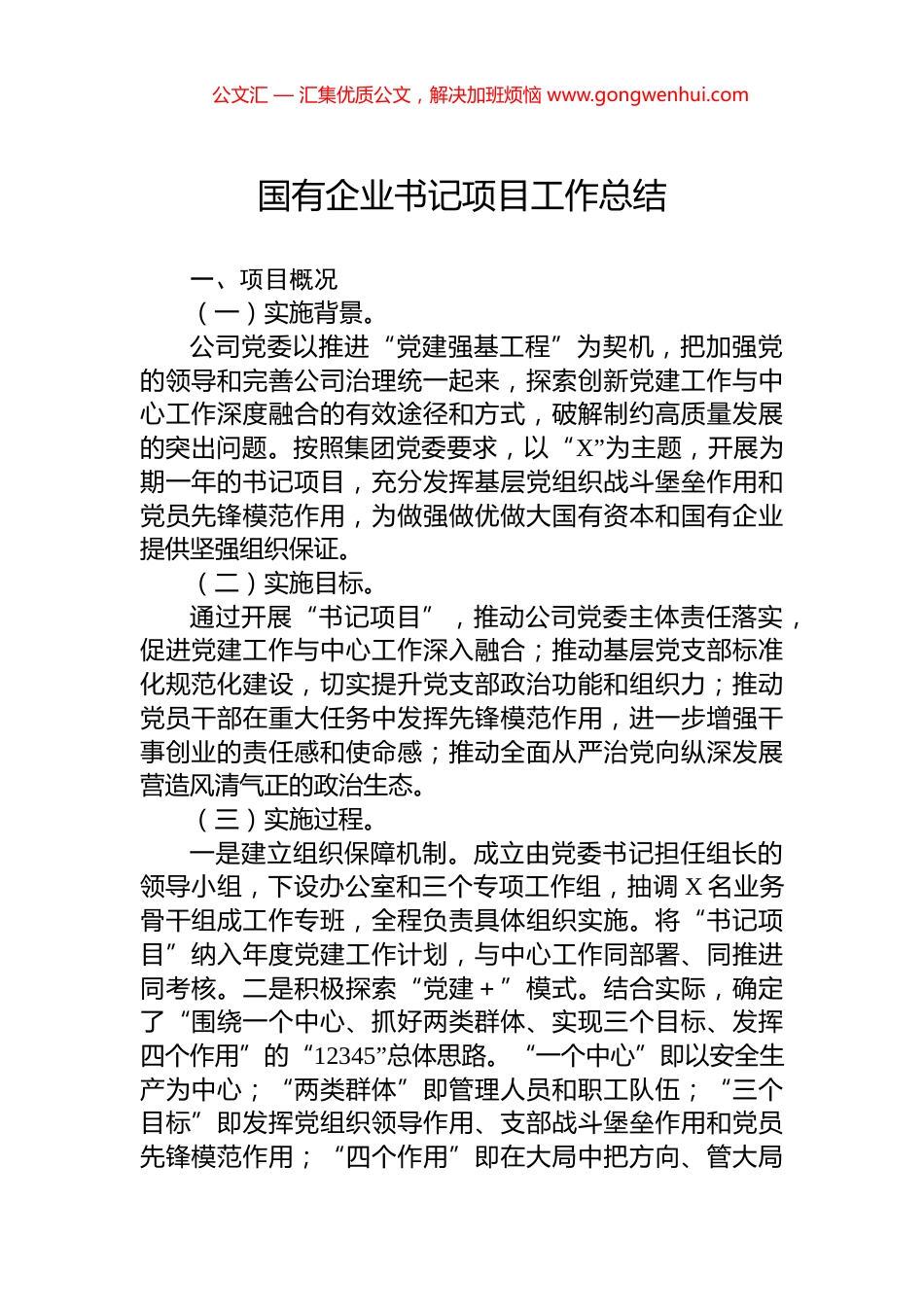 国有企业书记项目工作总结_第1页