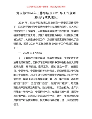 党支部2024年工作总结及2025年工作规划（综合行政执法队）