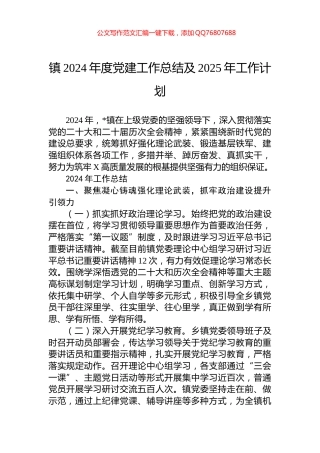 镇2024年度党建工作总结及2025年工作计划