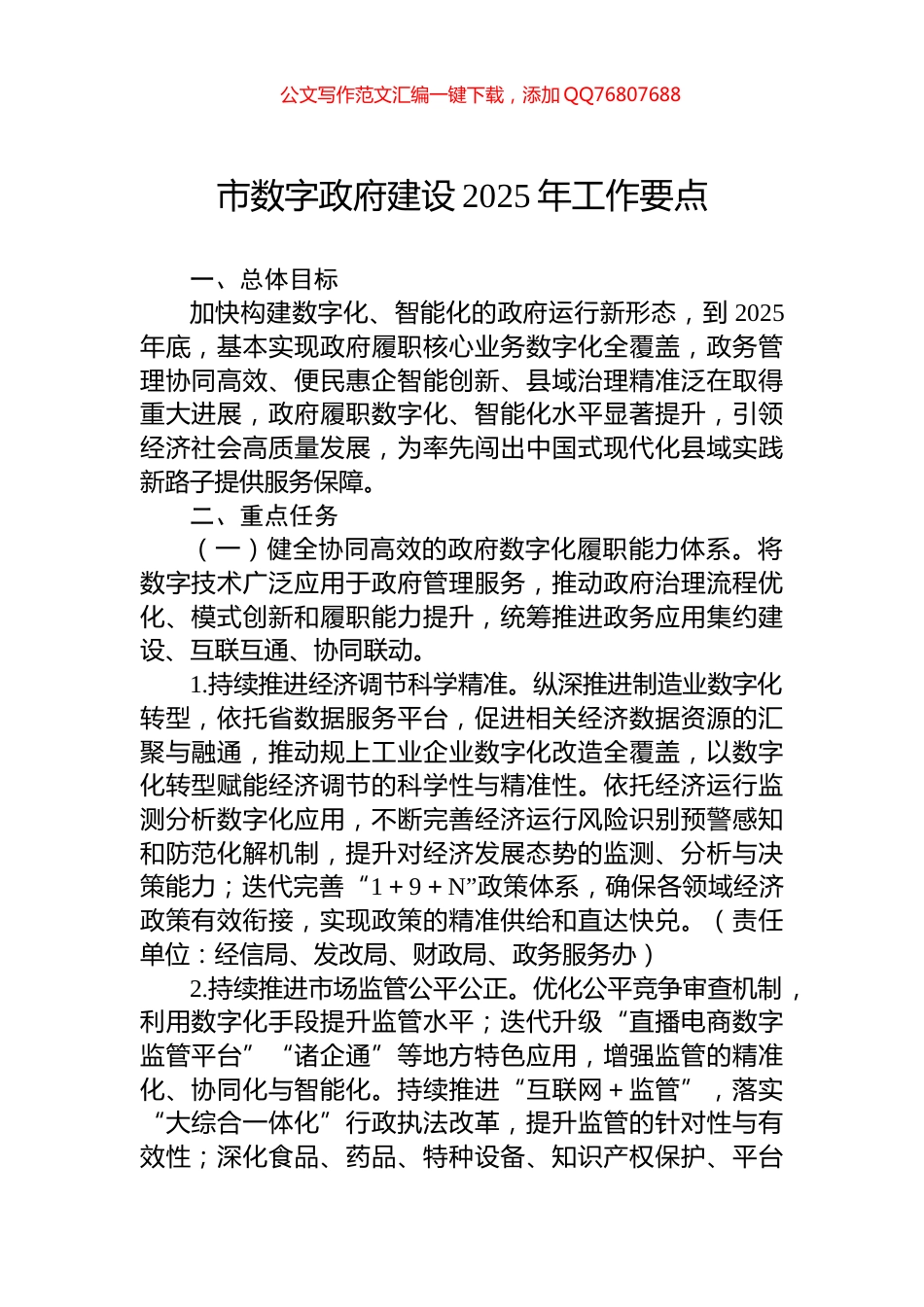 市数字政府建设2025年工作要点_第1页
