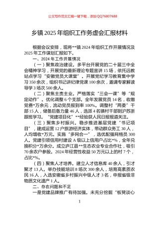 乡镇2025年组织工作务虚会汇报材料