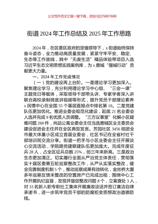 街道2024年工作总结及2025年工作思路