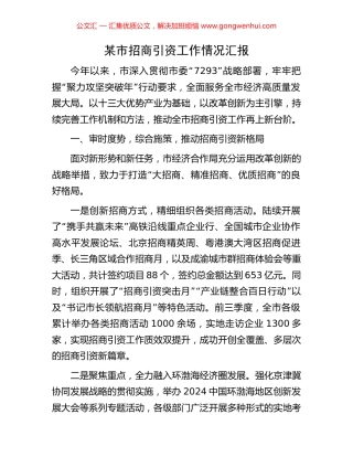 某市招商引资工作情况汇报