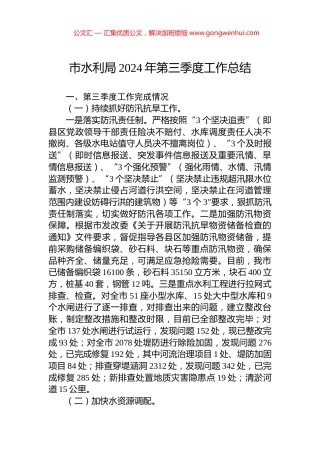 市水利局2024年第三季度工作总结 (2)