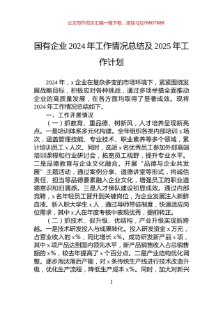 国有企业2024年工作情况总结及2025年工作计划