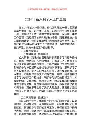 2024年新入职个人工作总结