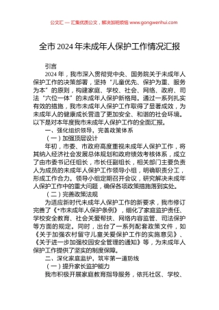 全市2024年未成年人保护工作情况汇报