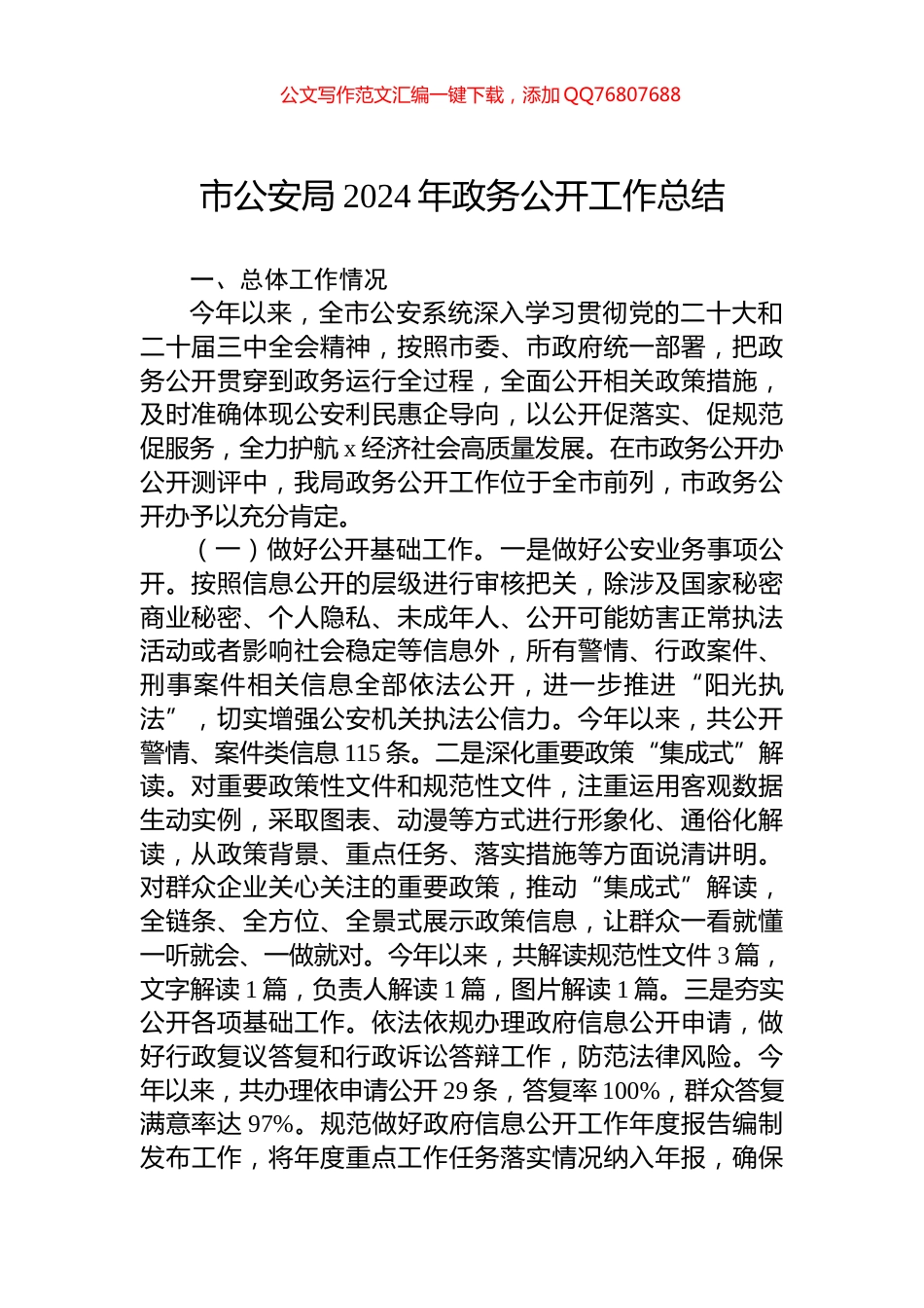 市公安局2024年政务公开工作总结_第1页
