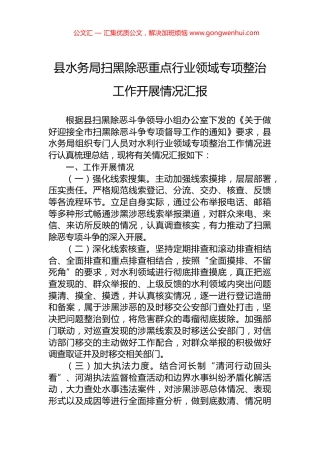 县水务局扫黑除恶重点行业领域专项整治工作开展情况汇报