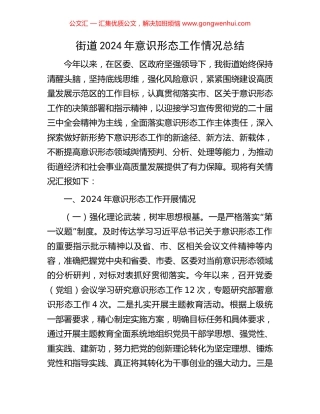 街道2024年意识形态工作情况总结