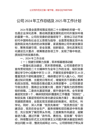 公司2024年工作总结及2025年工作计划