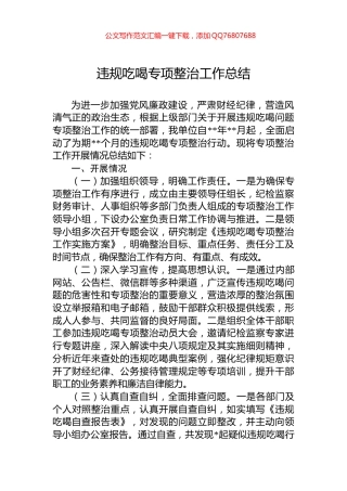 违规吃喝专项整治工作总结