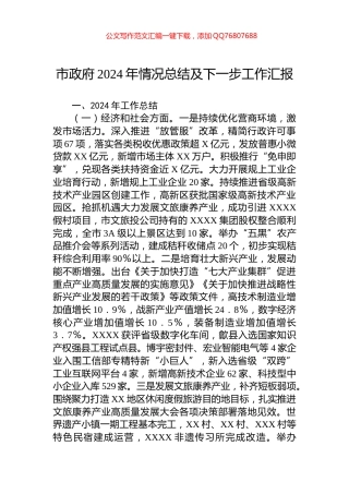 市政府2024年情况总结及下一步工作汇报
