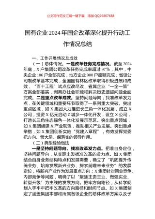 国有企业2024年国企改革深化提升行动工作情况总结