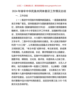 2024年铸牢中华民族共同体意识工作情况总结
