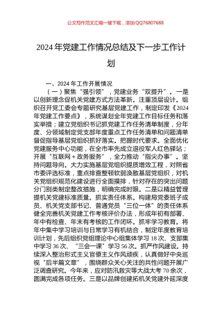 2024年党建工作情况总结及下一步工作计划