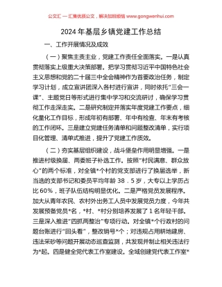 2024年基层乡镇党建工作总结