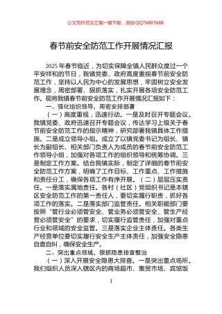 春节前安全防范工作开展情况汇报