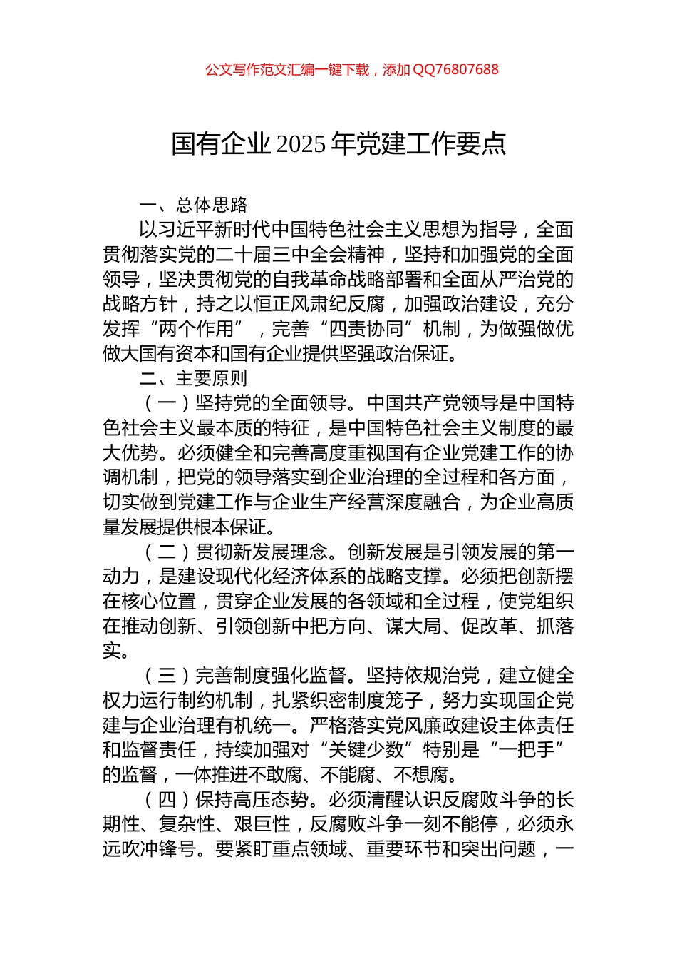 国有企业2025年党建工作要点_第1页
