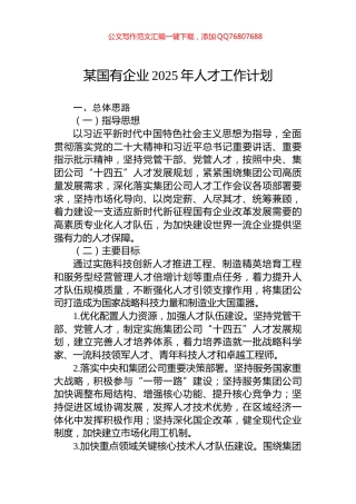 某国有企业2025年人才工作计划