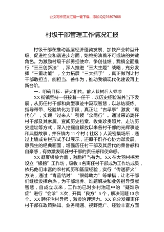 村级干部管理工作情况汇报