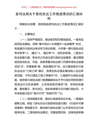 县司法局关于柔性执法工作推进情况的汇报材料