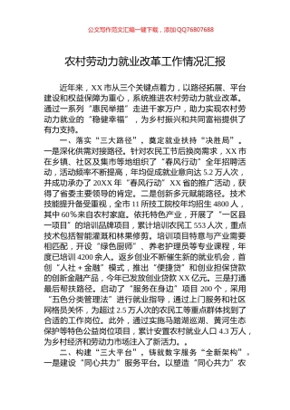 农村劳动力就业改革工作情况汇报