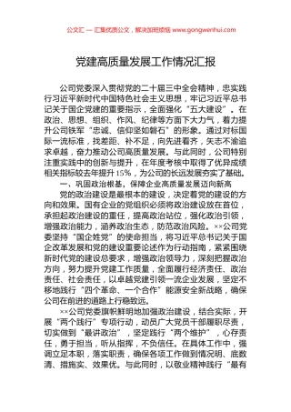 党建高质量发展工作情况汇报