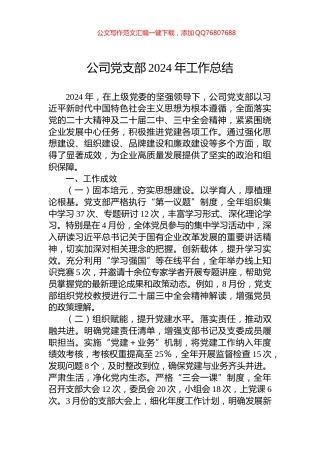 公司党支部2024年工作总结