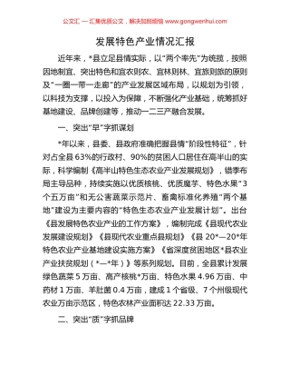 发展特色产业情况汇报