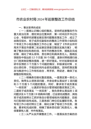 市农业农村局2024年巡察整改工作总结