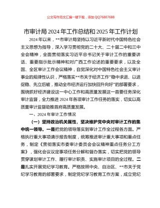 市审计局2024年工作总结和2025年工作计划