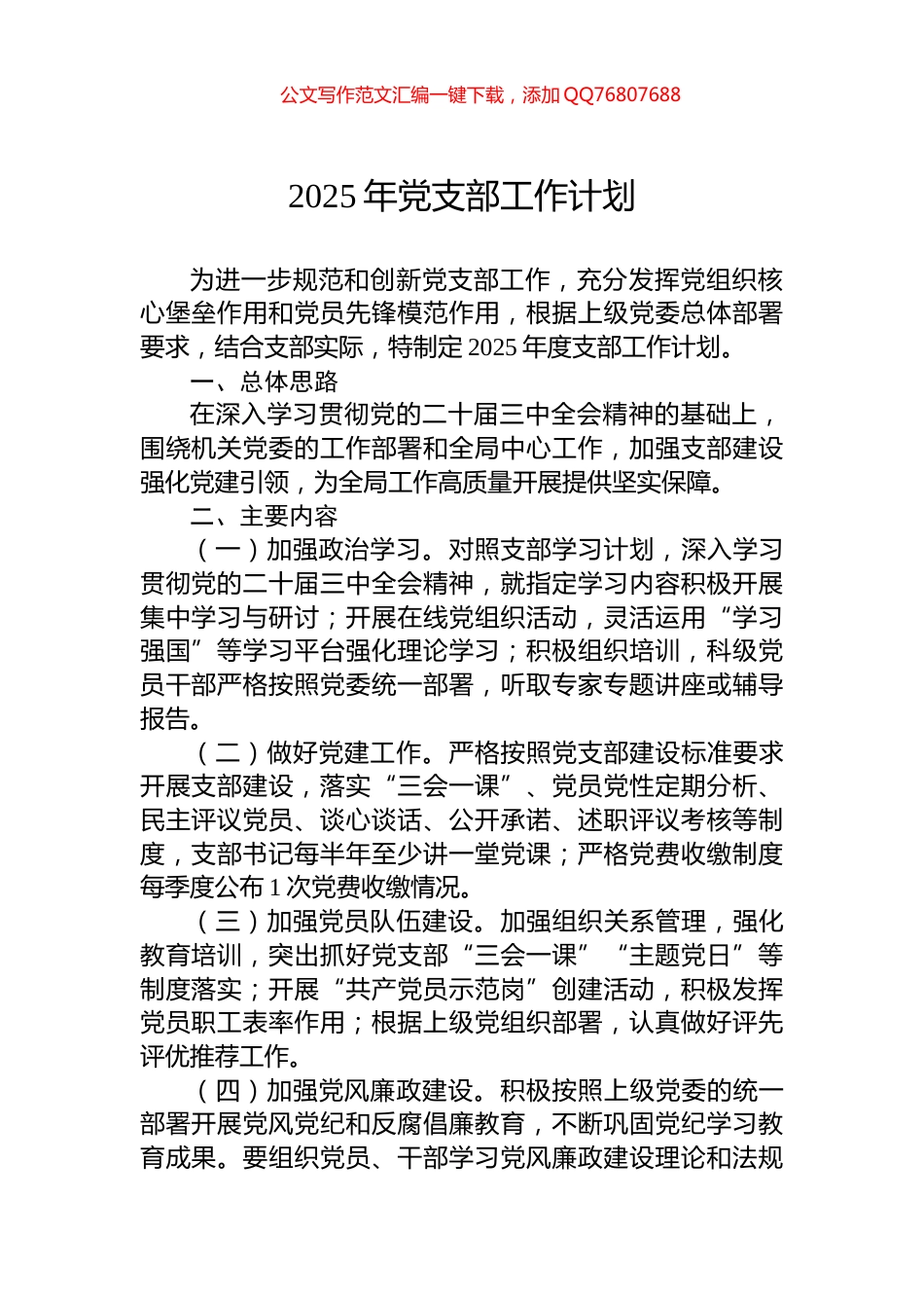 2025年党支部工作计划_第1页