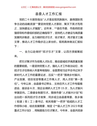 县委人才工作汇报