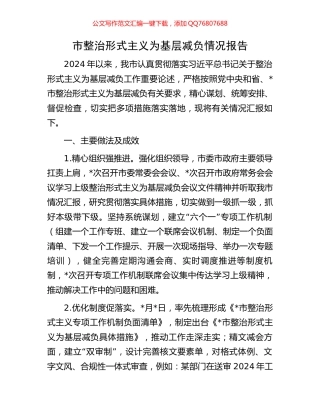 市整治形式主义为基层减负情况报告