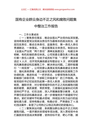 国有企业群众身边不正之风和腐败问题集中整治工作报告