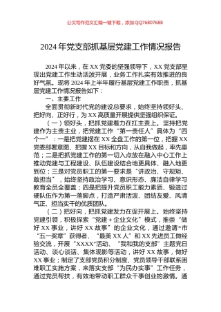 2024年党支部抓基层党建工作情况报告