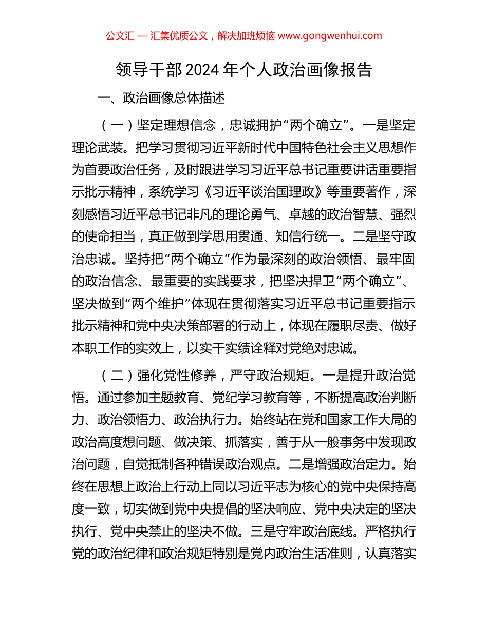领导干部2024年个人政治画像报告_第1页
