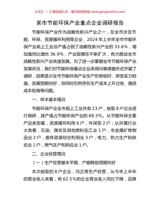 某市节能环保产业重点企业调研报告