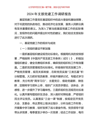 2024年支部党建工作调研报告