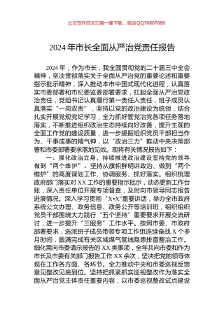 2024年市长全面从严治党责任报告