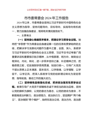 市市委常委会2024年工作报告