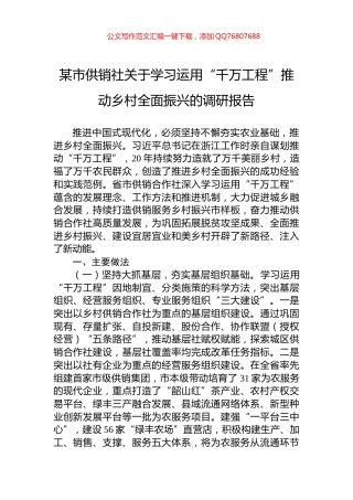 某市供销社关于学习运用“千万工程”推动乡村全面振兴的调研报告