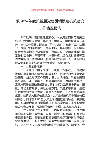 镇2024年度抓基层党建引领模范机关建设工作情况报告