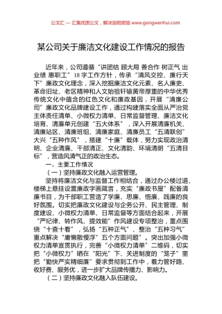 某公司关于廉洁文化建设工作情况的报告 (2)