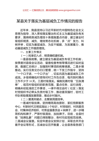 某县关于落实为基层减负工作情况的报告 (2)
