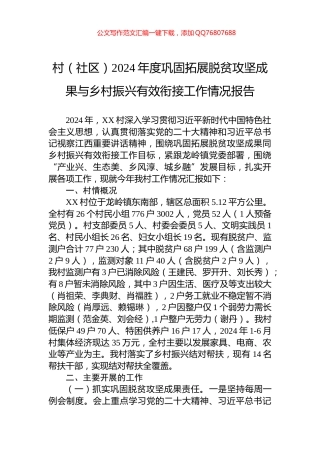 村（社区）2024年度巩固拓展脱贫攻坚成果与乡村振兴有效衔接工作情况报告